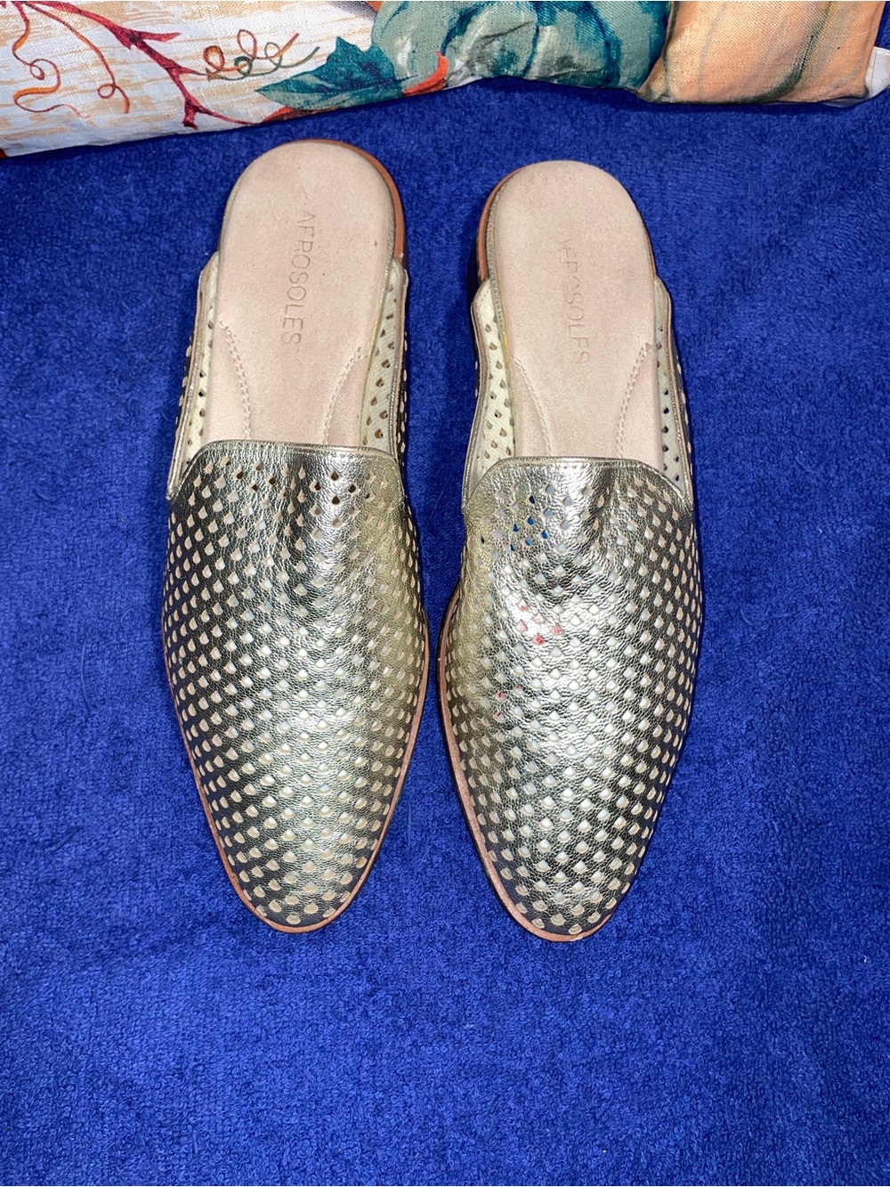 Metallic Silver Perforated Mules